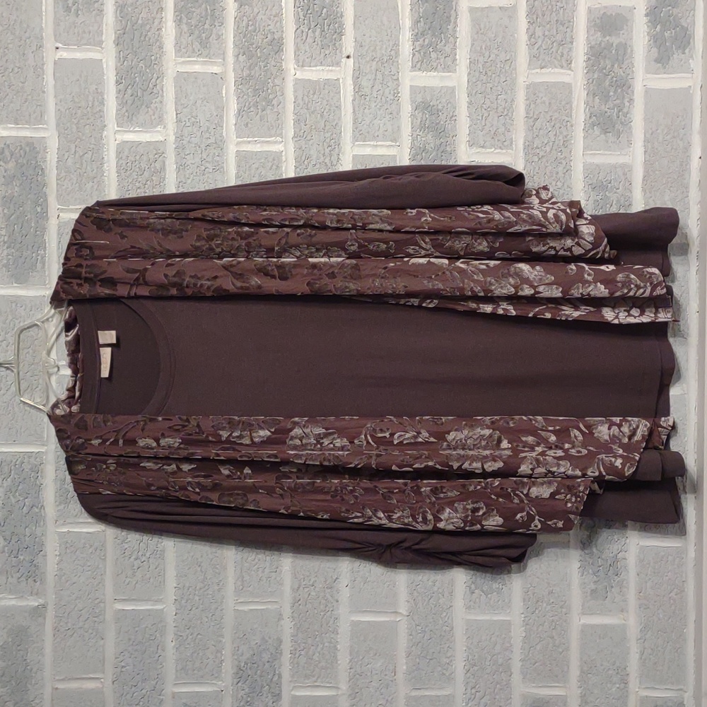 LOGO Lavish Women's Dark Purple Blouse with Crushed Velvet Floral Vest Size XL